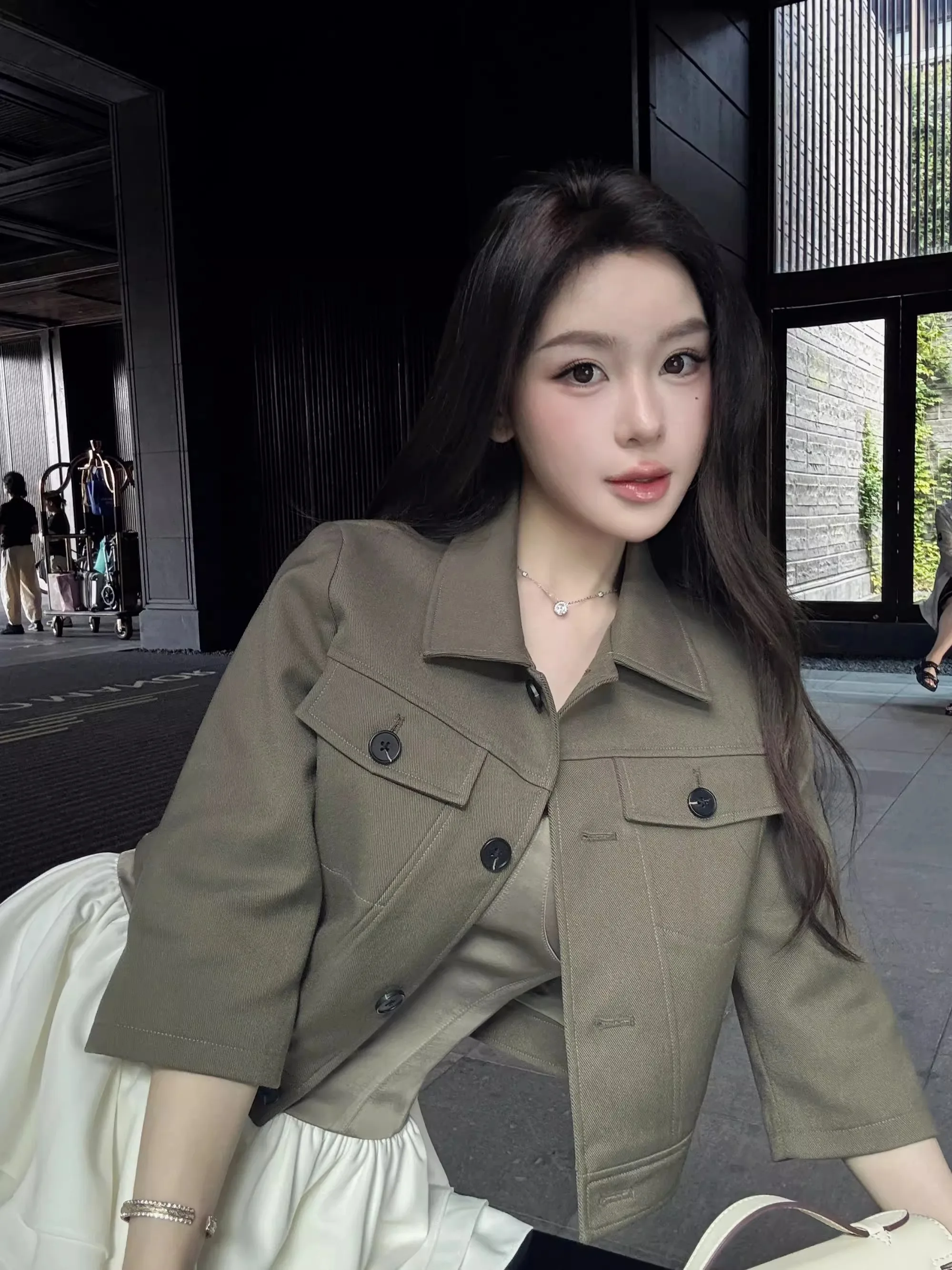 

Youenbb Early Autumn ort Casual Sle Women's Workwear Jaet Seven Sve Length Polyester Blend Button Closure Coat