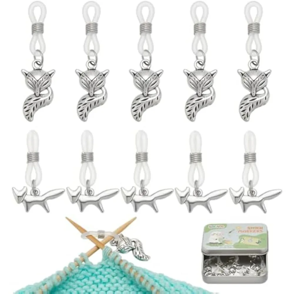 10 Pcs Knitting Needle Hugger Needle Hugger with Alloy Fox Pendants Lock Knitting Needle Protectors Needle Tip Stoppers