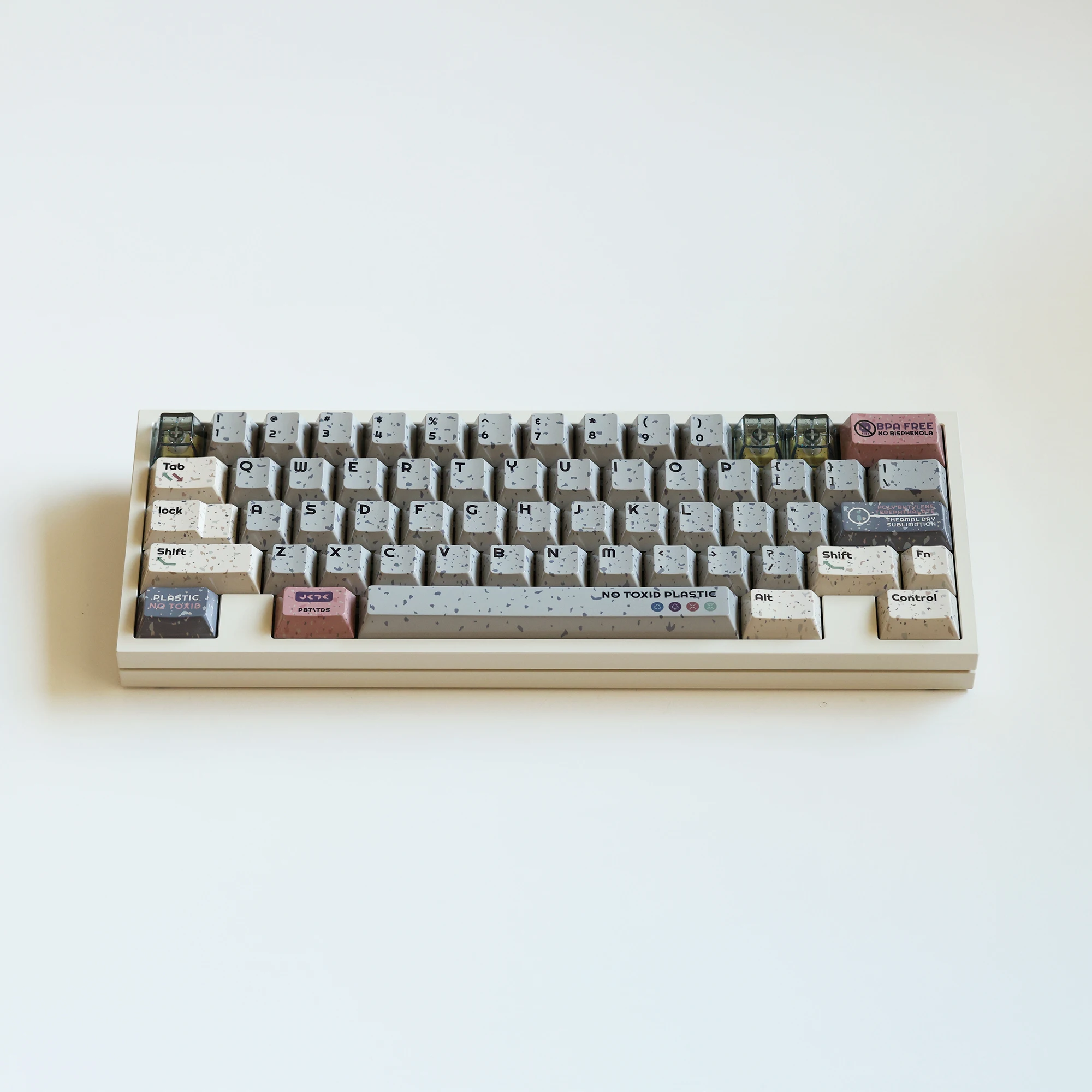 JKDKeys Stone Texture Design R3 PBT 5-Side Dye-Sublimation Cherry Profile Vintage Off-White Keycaps for Mechanical Keyboard