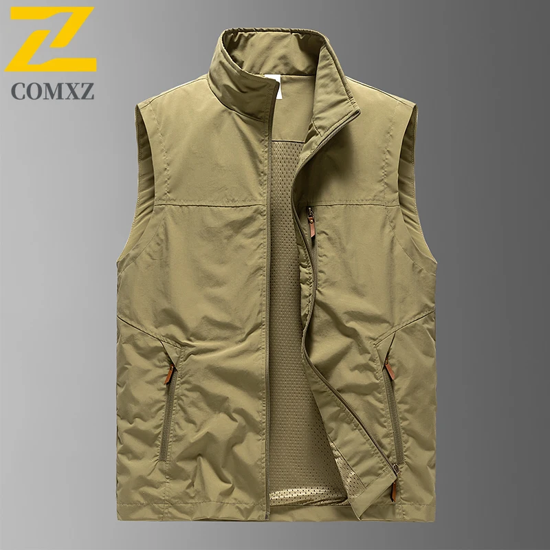 Men Sleeveless Vest Outdoors Camping Fishing Many Pocket Gear Waistcoat Jacket Men Leisure Fashion Zipper Workwear Vest 2025 New