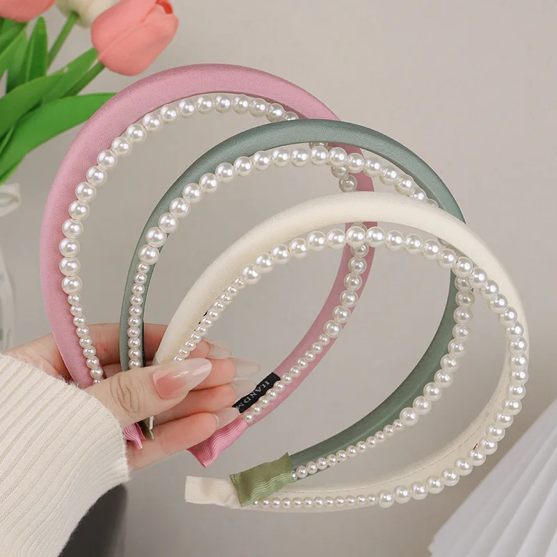 

Girls Double Layer Hair Bands Pearl Headdress Wash Makeup Hair Bands Girls Headband Hair Accessories