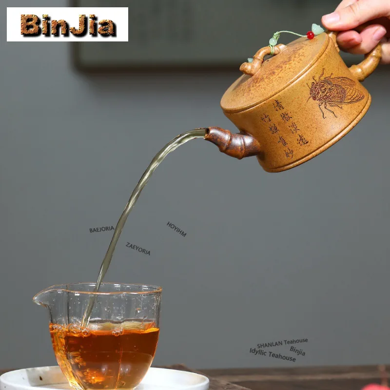 350ml Elegant Yixing Purple Clay Teapots Handmade Bamboo Joint Pot Raw Ore Dragon Bone Gold Sand Mud Kettle Zisha Tea Set Cafes