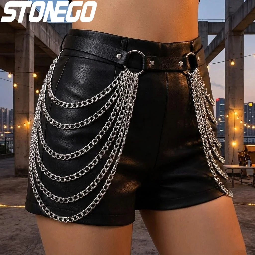

Кожаный пояс-цепочка в стиле панк, регулируемый ремень-цепочка для тела, ремень для танцев в стиле Харадзюку для женщин и мужчин