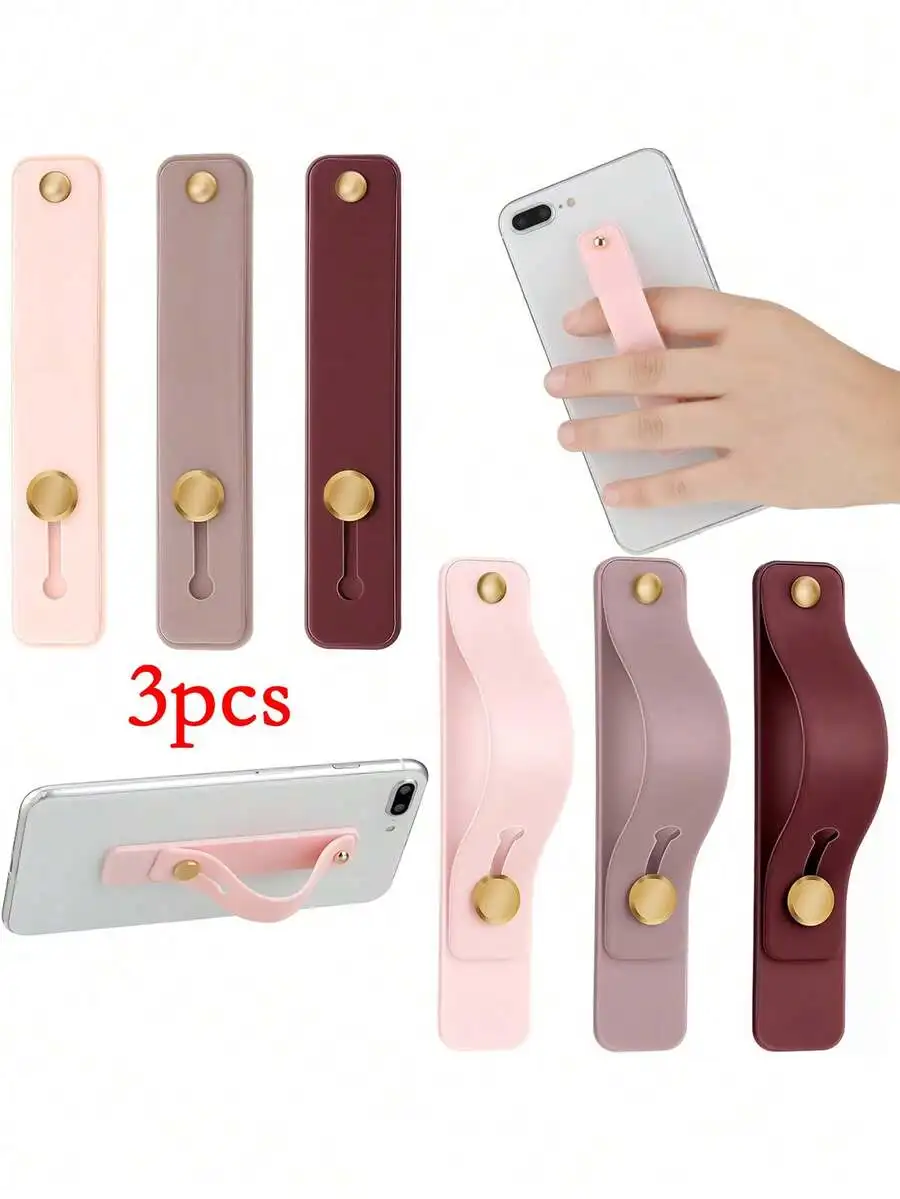 3pcs/Set Three-Color Silicone Phone Ring Holder With Solid Color Slidable Back Sticker For Live Streaming And Slouchy Bracket Co