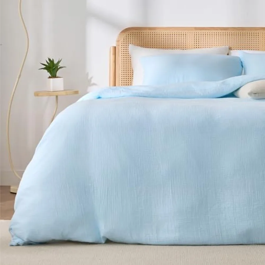 

Синий комплект постельного белья из 100% хлопка с эффектом песочной стирки, 3 предмета, с застежкой-молнией и угловыми пуговицами, синий, 90 x 90 см