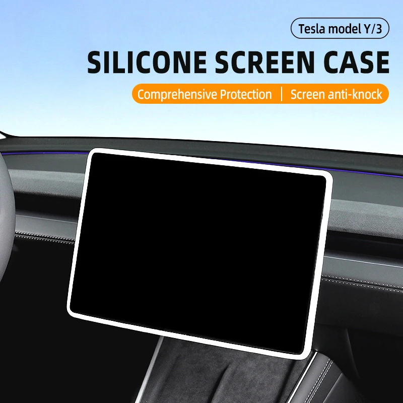 Daily Drive Protection Flexible Silicone Frame for Tesla Center Screen-Perfect Defense Against Keys, Rings & Accidental Bumps