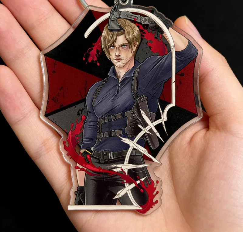 Leon Kennedy Style Keychain |  Evil Horror Game Acrylic Charm | Raccoon City  Badge Design | Double Sided Pendant Gift