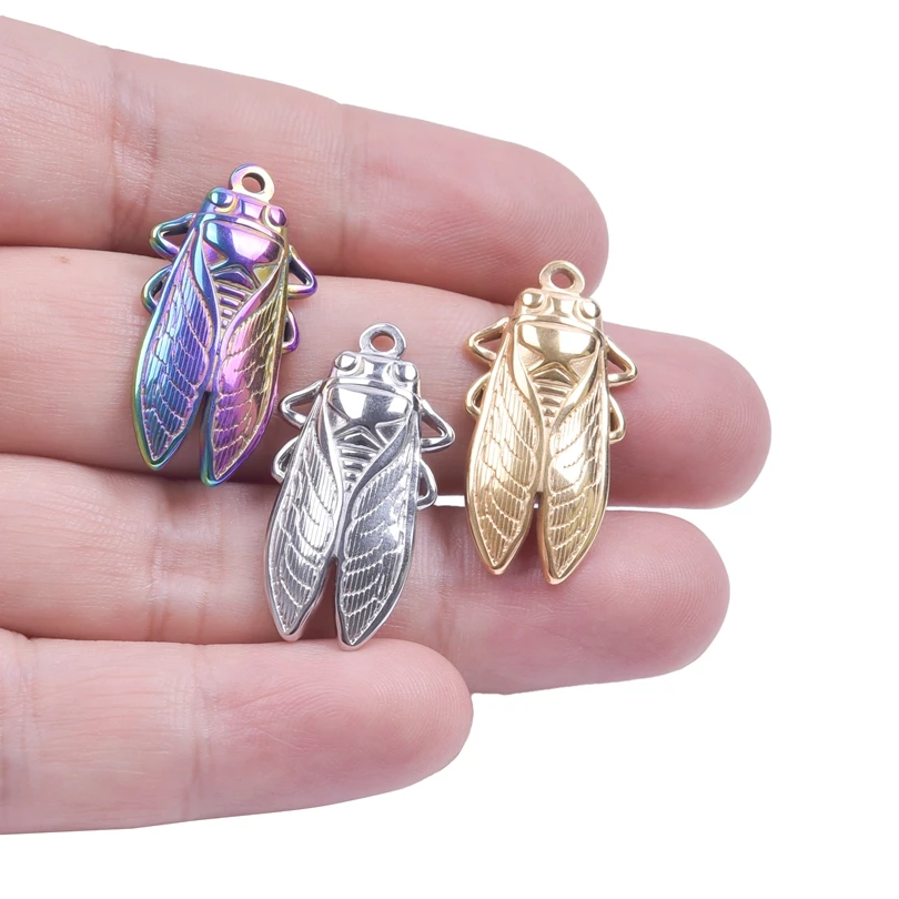 3pcs/Lot Cicada Pendant Stainless Steel Charm For Jewelry Making Supplies DIY Craft Animal Charm Steampunk Accessories Breloque