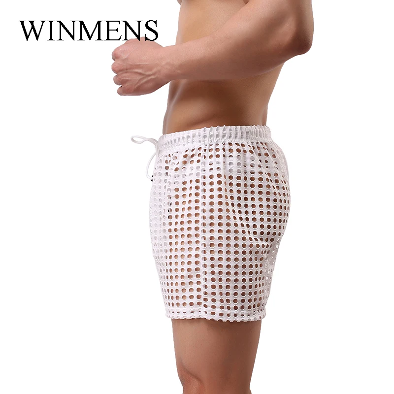 الكبار الرجال انظر من خلال النوم الملاكمين القصاصات شبكة صيد السمك مثلي الجنس مضحك انظر الداخلية سراويل بوكسر كاندي الألوان فضفاض صالة الملاكمين #3