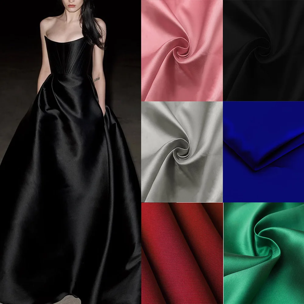 Black Green Luxury Stiff Mikado Satin Fabric, Twill Satin DIY Sewing Material,Bridal Wedding Dress Suit skirt Fabric