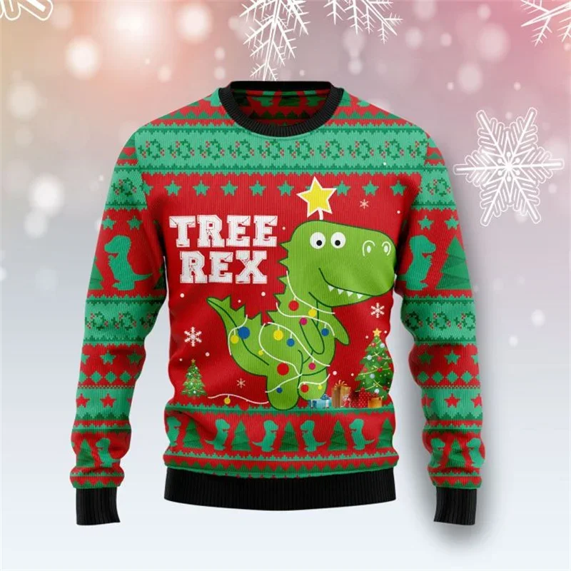 2024 Dinosaur 3d Printed T-rex Christmas Sweater For Men Animal Graphic Ugly Christmas Sweatshirt New Year Gift Sweaters Tops