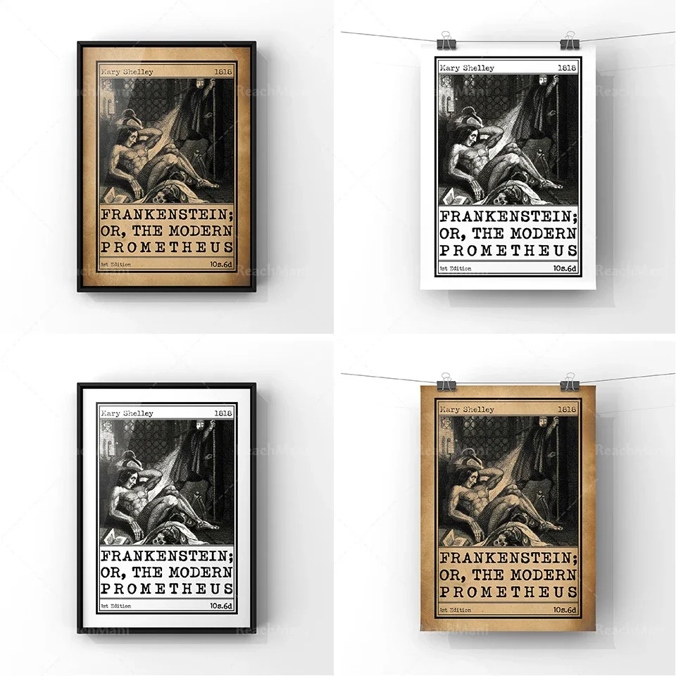 Frankenstein or The Modern Prometheus Book Cover Art Illustration Poster | Classic Novel Book Advert Print | Unframed Literary