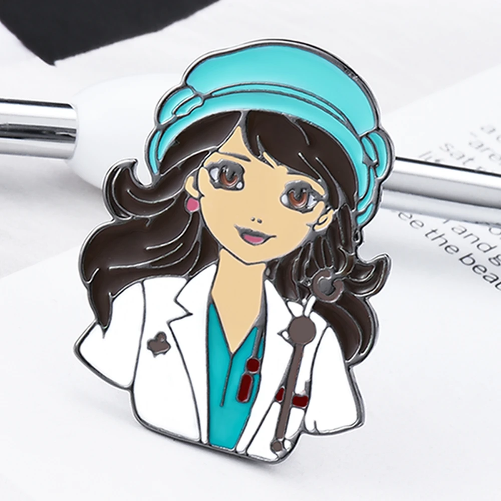 Catuni Female Doctor Medicine Pin Enamel Brooch Beautiful Bag Lapel Backpack Badge Jewelry Accessories for Women Student Medico