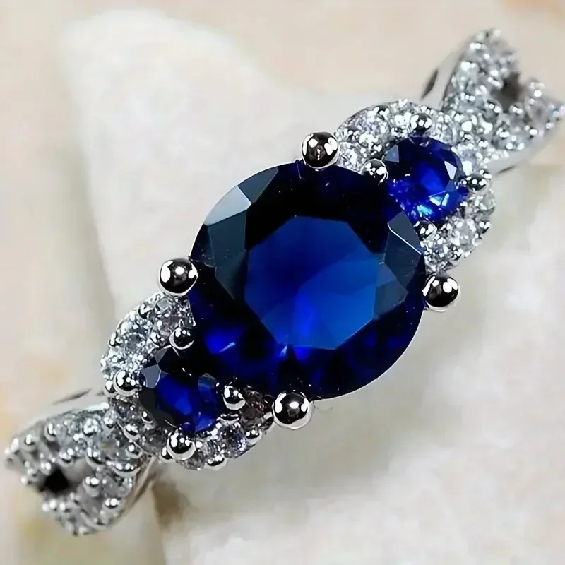 2026 Exquisite Blue Cubic Zirconia Female Rings for Wedding Engagement Luxury Elegant Women Accessory Gift New Trendy Jewelry