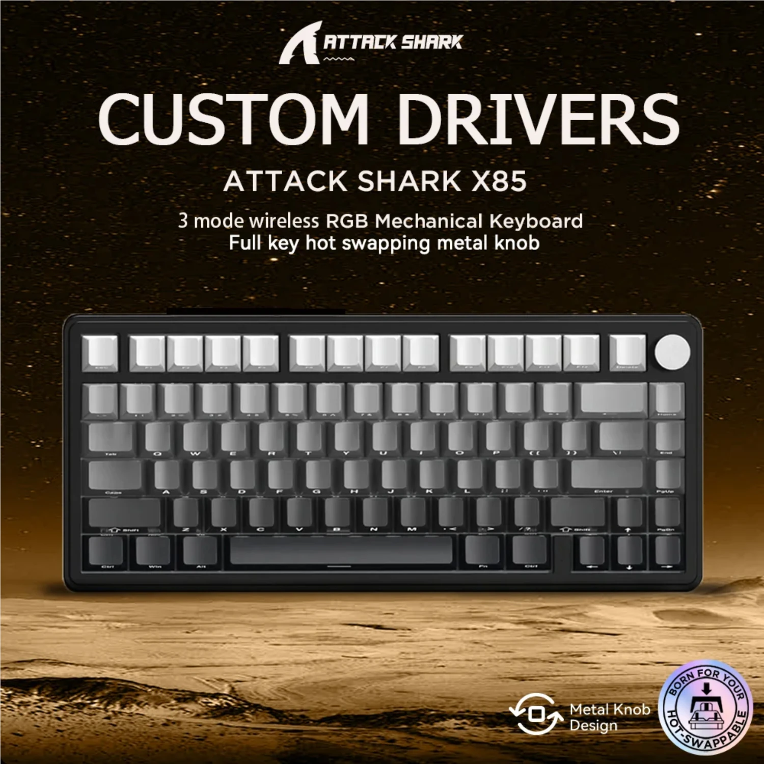 

ATTACK SHARK X85 75% Wireless Gaming Mechanical Keyboard - RGB Gasket Mount Hot-Swap Linear Switches PBT Side-Printed Keycaps