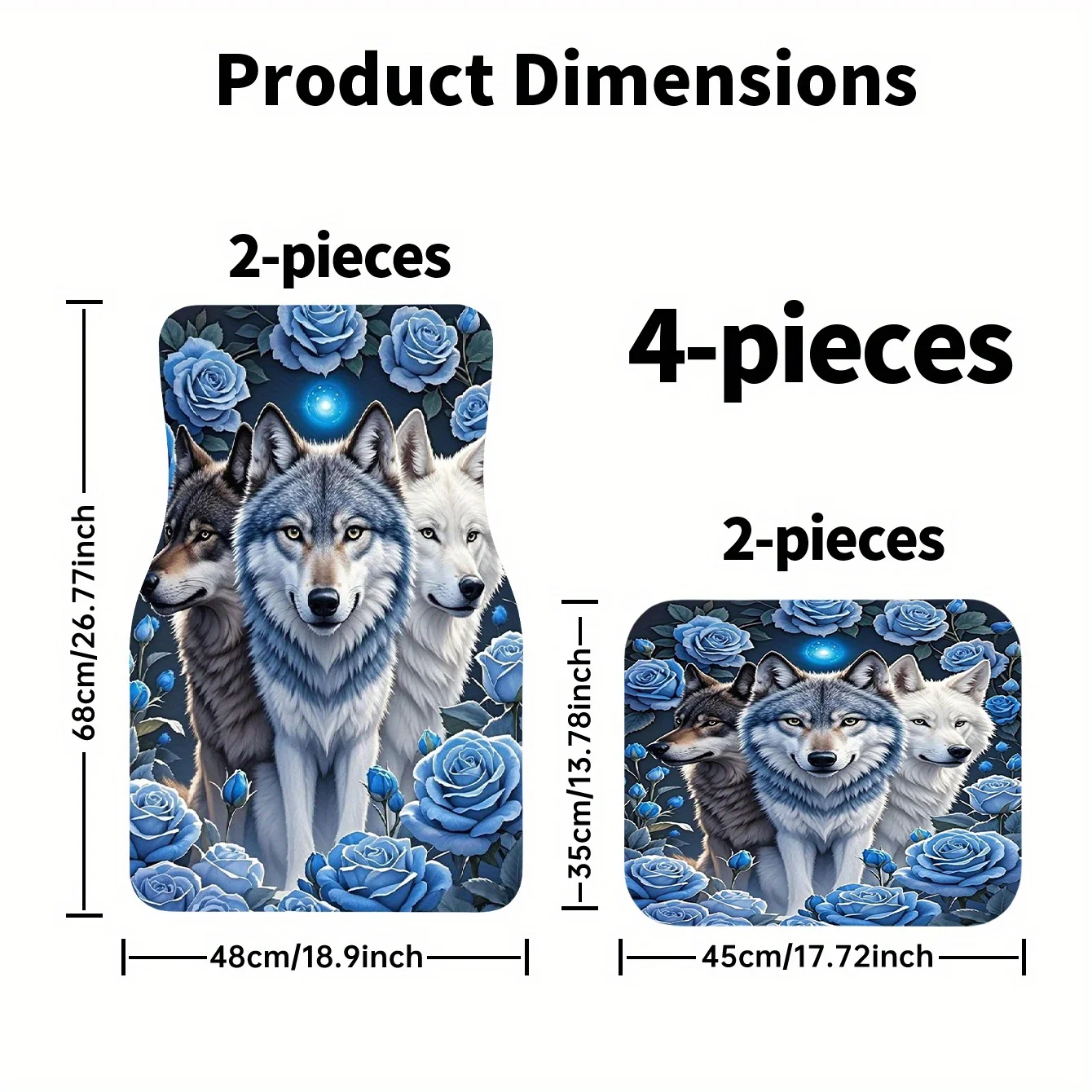 4pcs Three Wolves Print Trendy Car Floor Mat Set, Automotive Interior Accessory Mats, Easy To Clean, Suitable For Cars, Trucks,