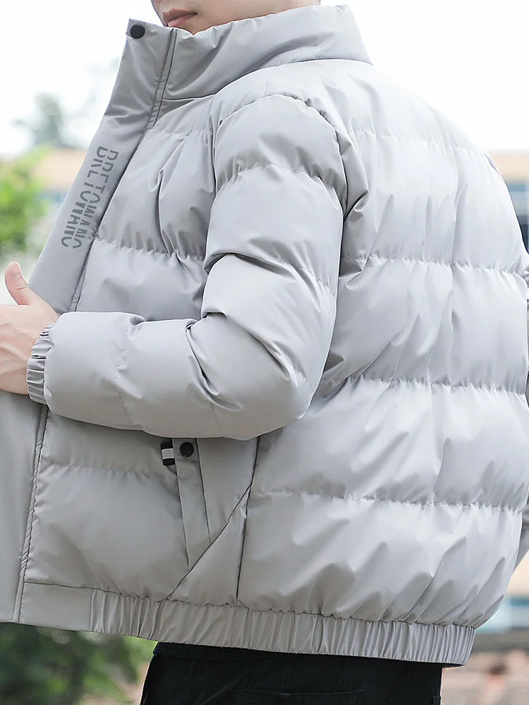 

Winter New Men's Cotton Jaet Pure Color Collar Letter Print Thiened Warm Bread Sle Coat Stand Fit Daily Wear