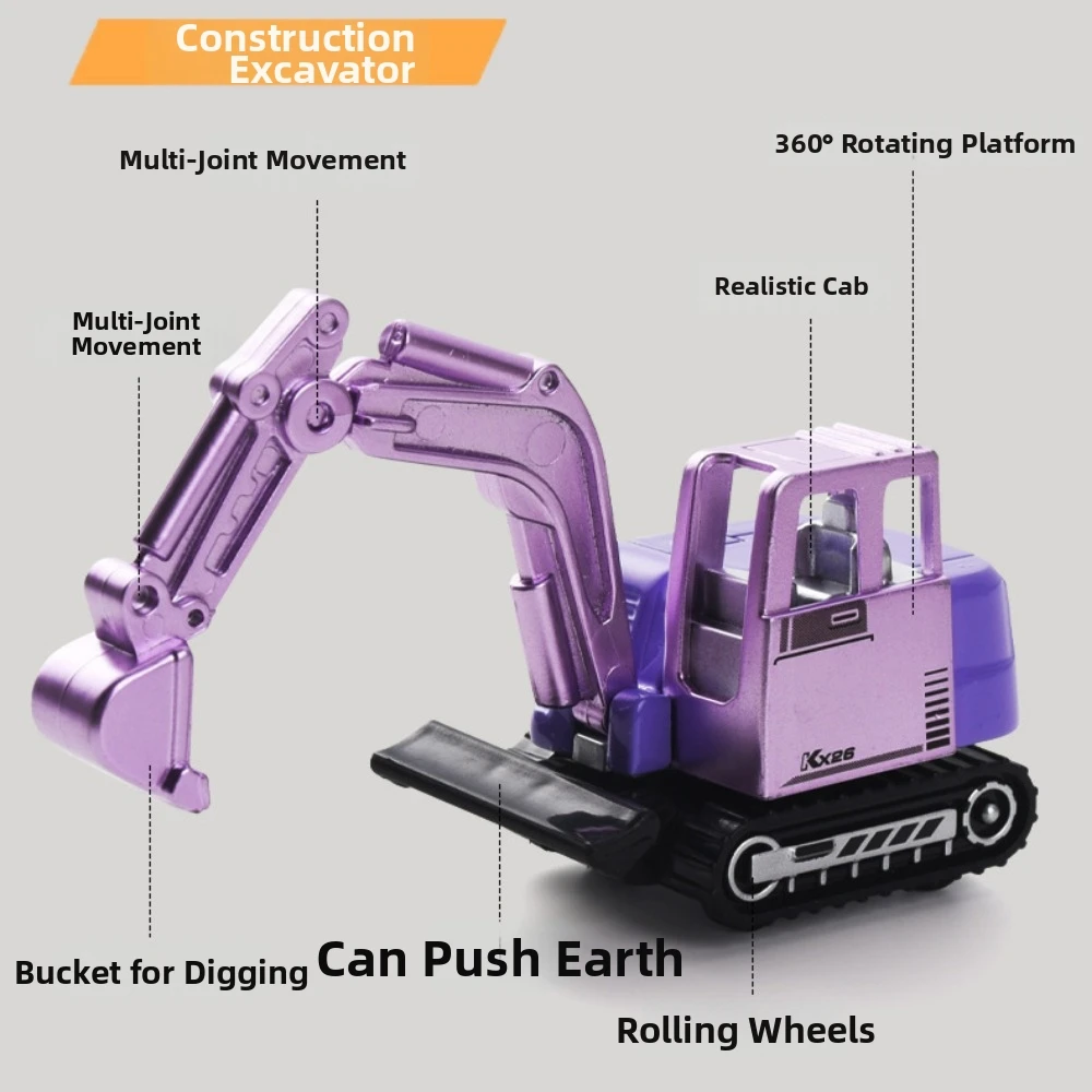 

5/6pcs Mini Simulation Diecast Crane Car Model 2 Styles Sliding Boy Gift Excavator Inertial Truck Alloy Construction Car