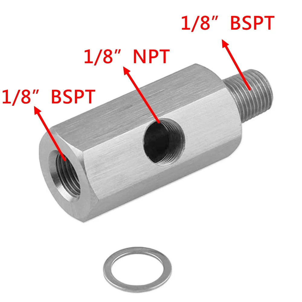 1/8'' BSPT & 1/8'' NPT & M10 Stainless Steel Oil Pressure Sensor Connector Joint to NPT Tee Adapter Turbo Accessories Adapter