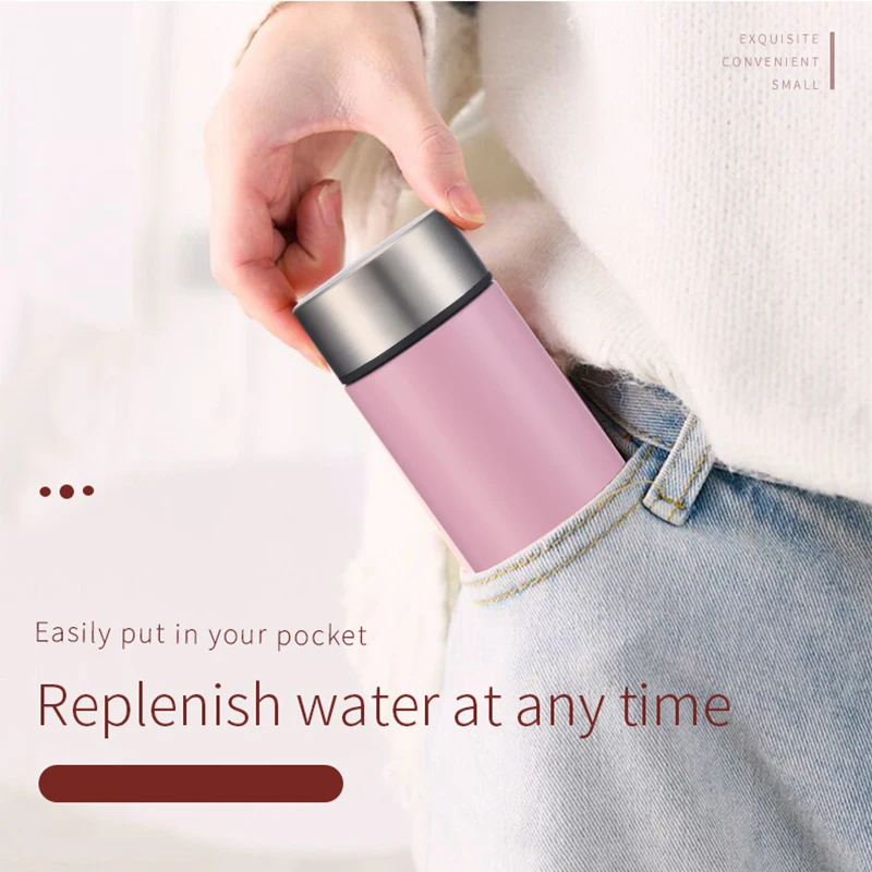 150ml Mini Ultra Light Portable Insulated Water Bottle, Cute Compact Thermal Cup, Pocket Size Travel Mug for Small Bags Carry On