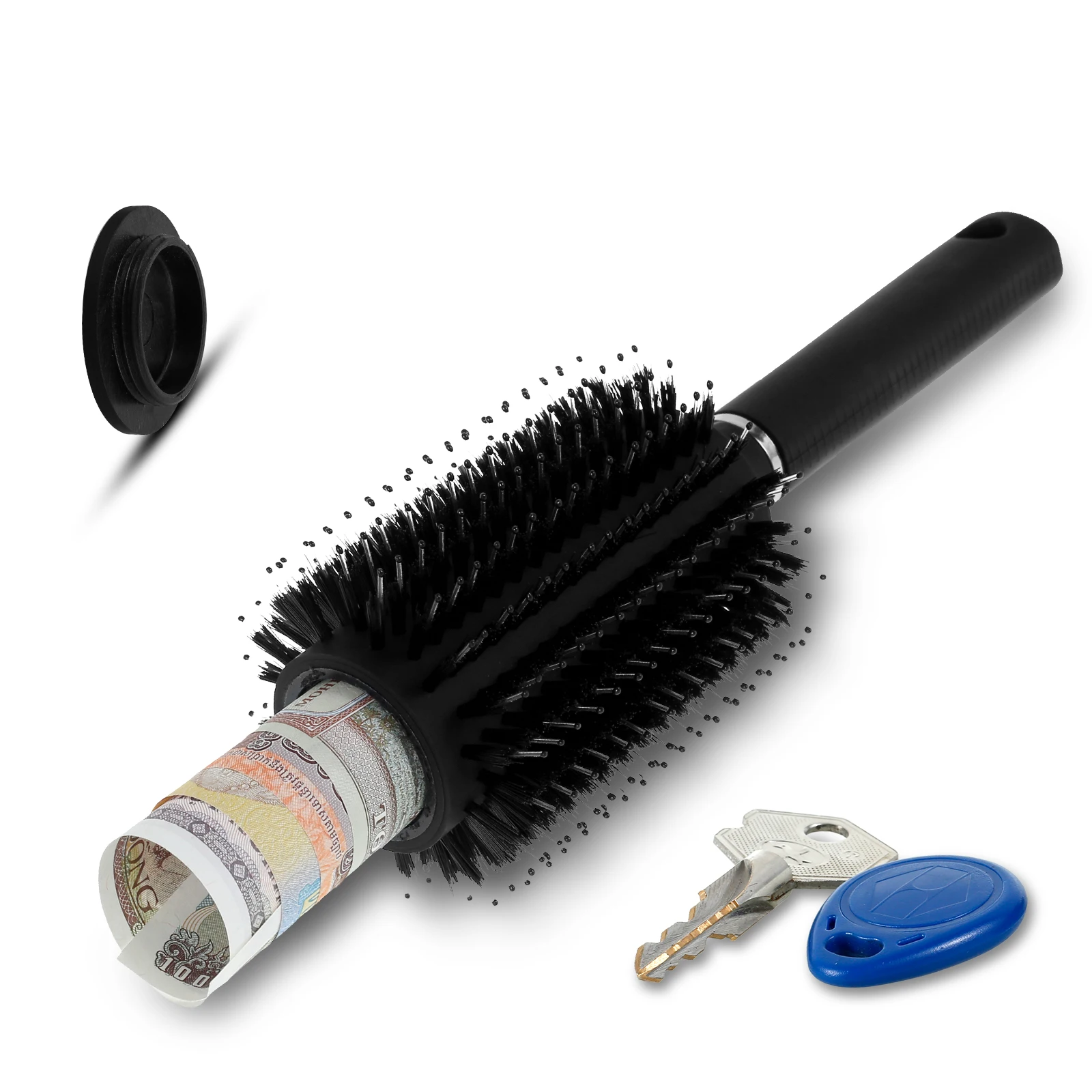 Travel Hair Brush Secret Hidden Diversion Safe Travel Safe Round Brush Safe Brush with Removable Lid Holds 30 Sheets of Rolled