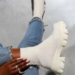 Women Boots Trend 2023 Sock Platform Boots With Heels Autumn Winter Booties For Women Shoes Platform White Ankle Boots Female