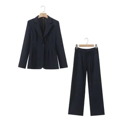 PB&ZA2024 Spring New Women's Fashion and Elegance Commuting Versatile Belt Decoration Suit Straight Leg Pants Set