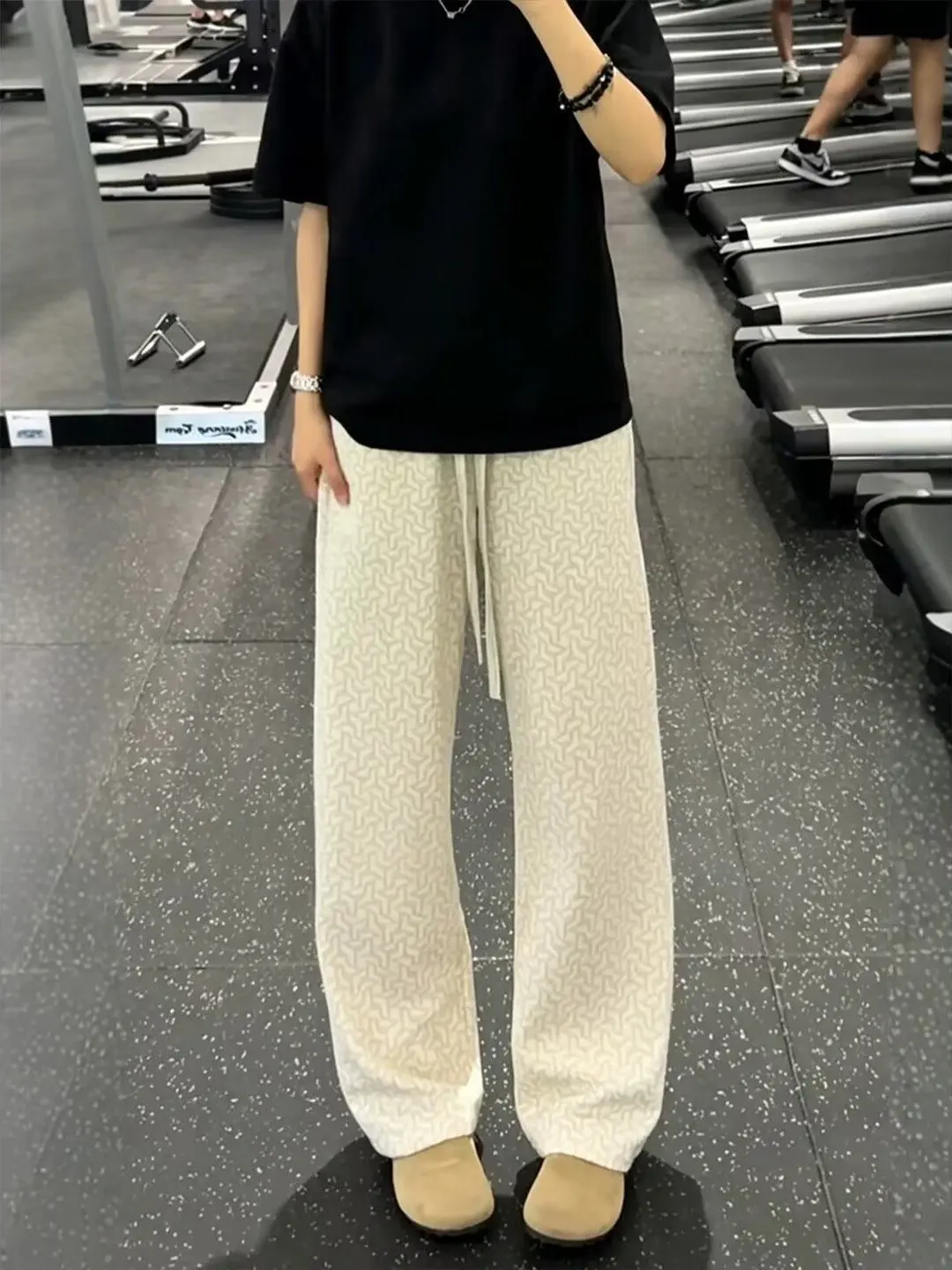 American Retro Embroidered Pattern Corduroy Men's Spring Autumn Loose Drapey Casual Long Pants Outdoor Style Elastic Waist