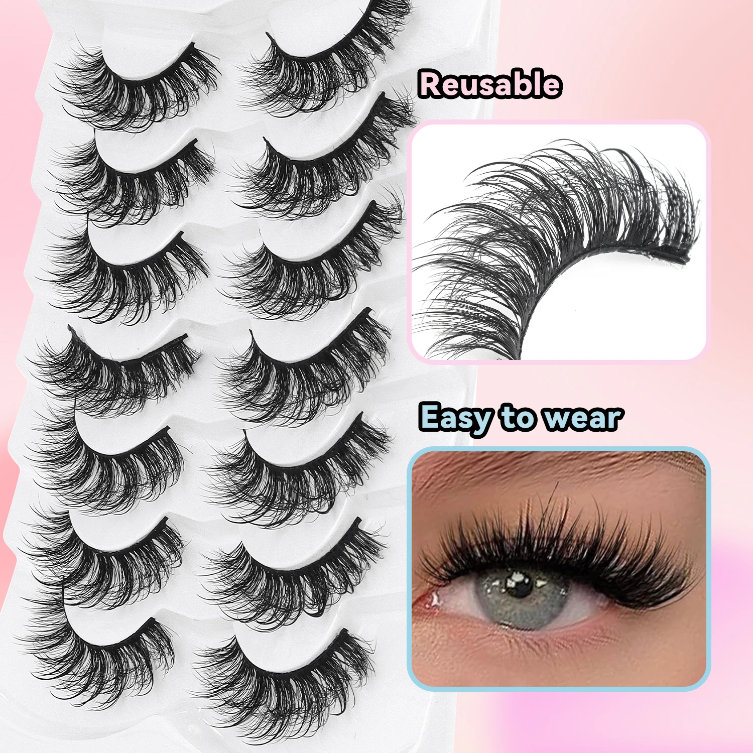 7 Pairs of Thick D Curly Cross-style 3D Fluffy Black Bouncy Cartoon False Lashes