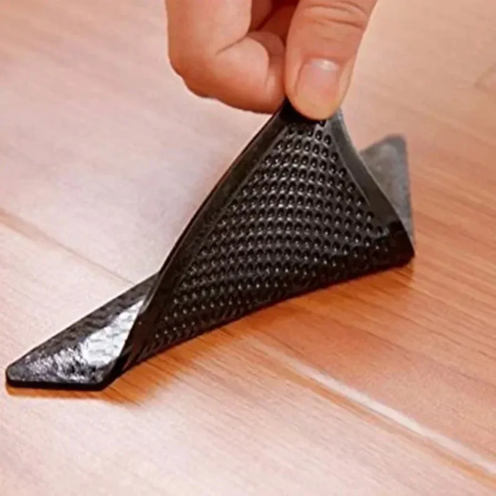 4 Pcs Silicone Anti-Slip Rug Corner Pads Strong Grip Keep Mats Flat Stop Curling Reusable Washable for Tile Wood Smooth Floors