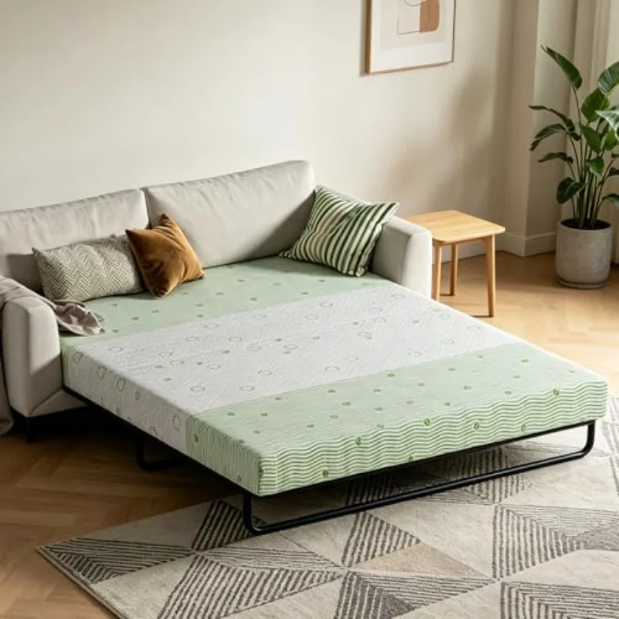 4 Inch Gel Memory Foam Sofa Mattress Light Green White Foldable Replacement for Sleeper Sofa, Couch Bed, RV, Boat, Guest Room C