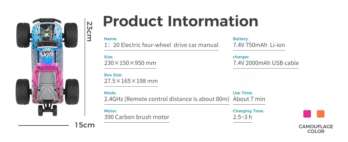

Радиоуправляемая гоночная машина 1/20 2.4G, 4WD, 70 км/ч, электрическая, для дрифта и бездорожья, с двумя скоростями и LED-подсветкой