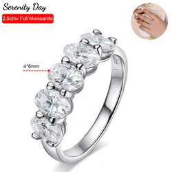 Serenity 2.5cttw 5 Stone Oval Cut D Color Moissanite Row Rings For Women 100% S925 Sterling Silver Plated 18K Eternity Rings GRA