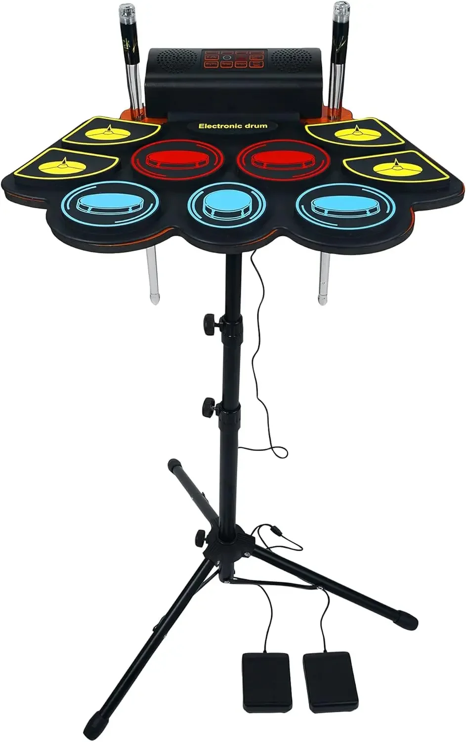 Electronic Drum Set with Light Up Drumsticks and Stand, Electronic Drum Pad with 5 Different Drum Kit, 10 Unique Rhythm