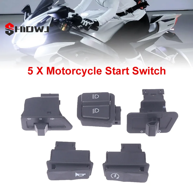 

5Pcs Motorcycle Start Switch Horn Light Turn Signal High Low Beam Button Switch Connecters For Scooter ATV Moped Accessories