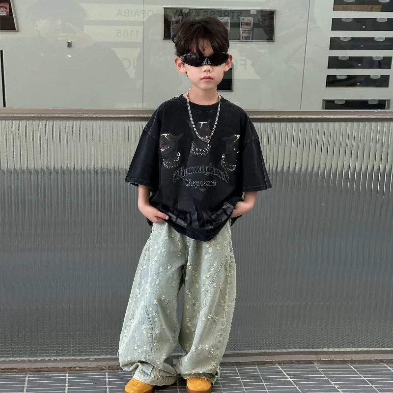 Boys Jeans 2025 Spring Autumn New Arrivals Stylish Fashion Loose Fit Casual Pants Versatile Trendy Long Pants