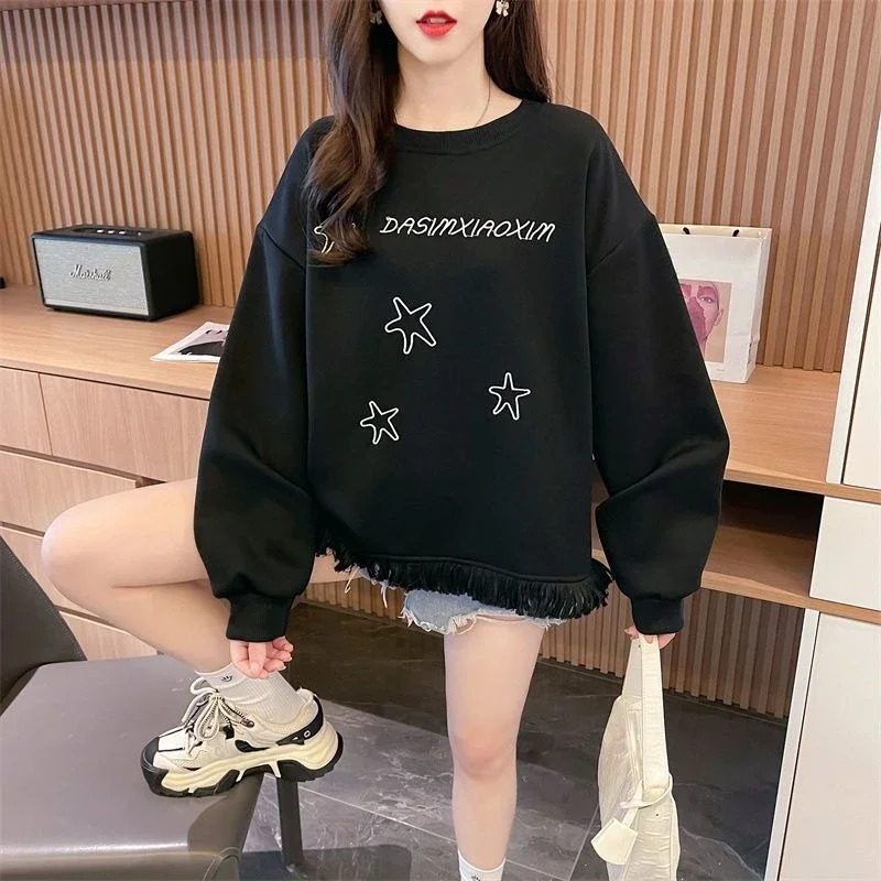 New in Tassel Loose Female Pullover Top on Promotion Nice Color Sweat-shirt Basic Harajuku Fashion Emo Kpop Women's Sweatshirts