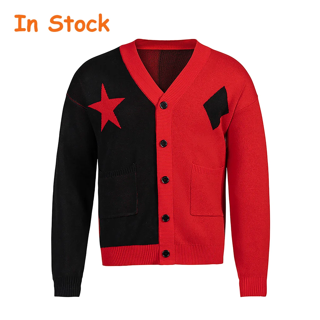 In Stock Robbie Cosplay Red and Black Sweater Unisex Men Women Cardigan Coat Jacket Joker Cosplay Halloween Costume