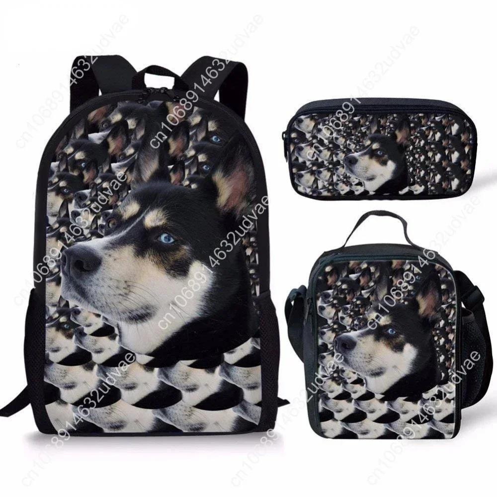 3pcs/set Husky Shiba Dog Printed Kid School Bag Set 16inch Book Bag Shoulder Backpack Children Bookbag Satchel