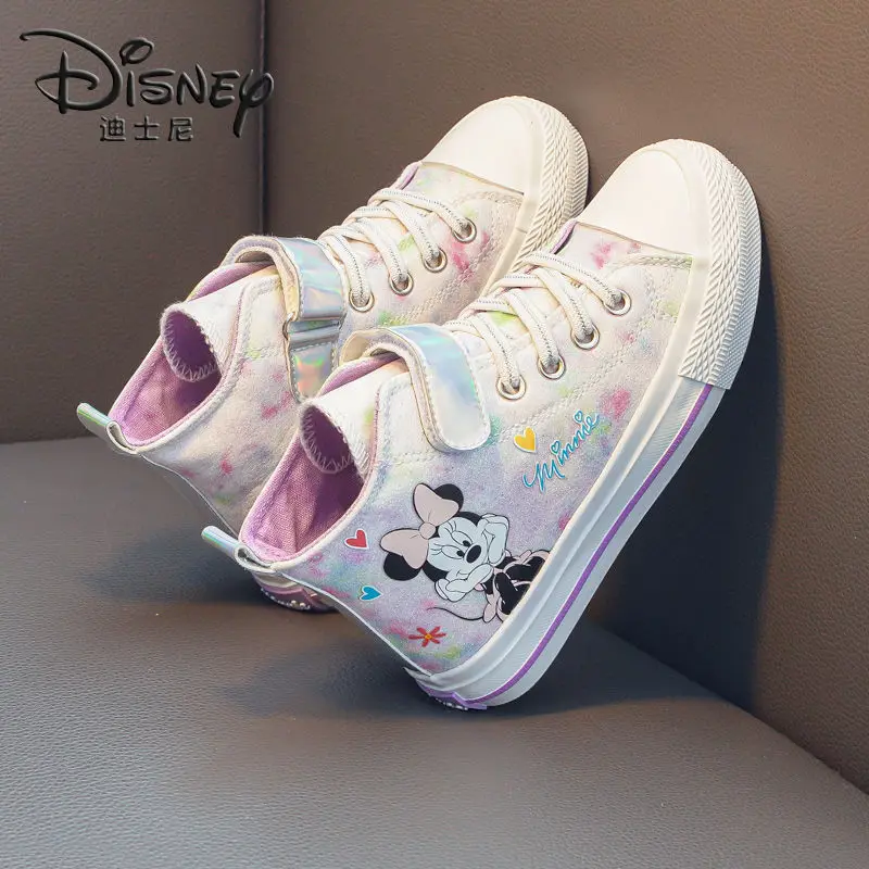 Disney Minnie scarpe di tela Casual scarpe alte per bambini dei cartoni animati fondo morbido scarpe bianche di tela per tutti i fiammiferi taglia