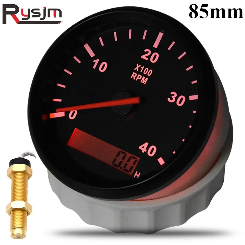 4K/6K/8K RPM 85mm Boat Tachometer Digital Engine Tach Hourmeter Tachometer Gauge for Diesel Gasoline Car rpm Meter Gauge 9~32V