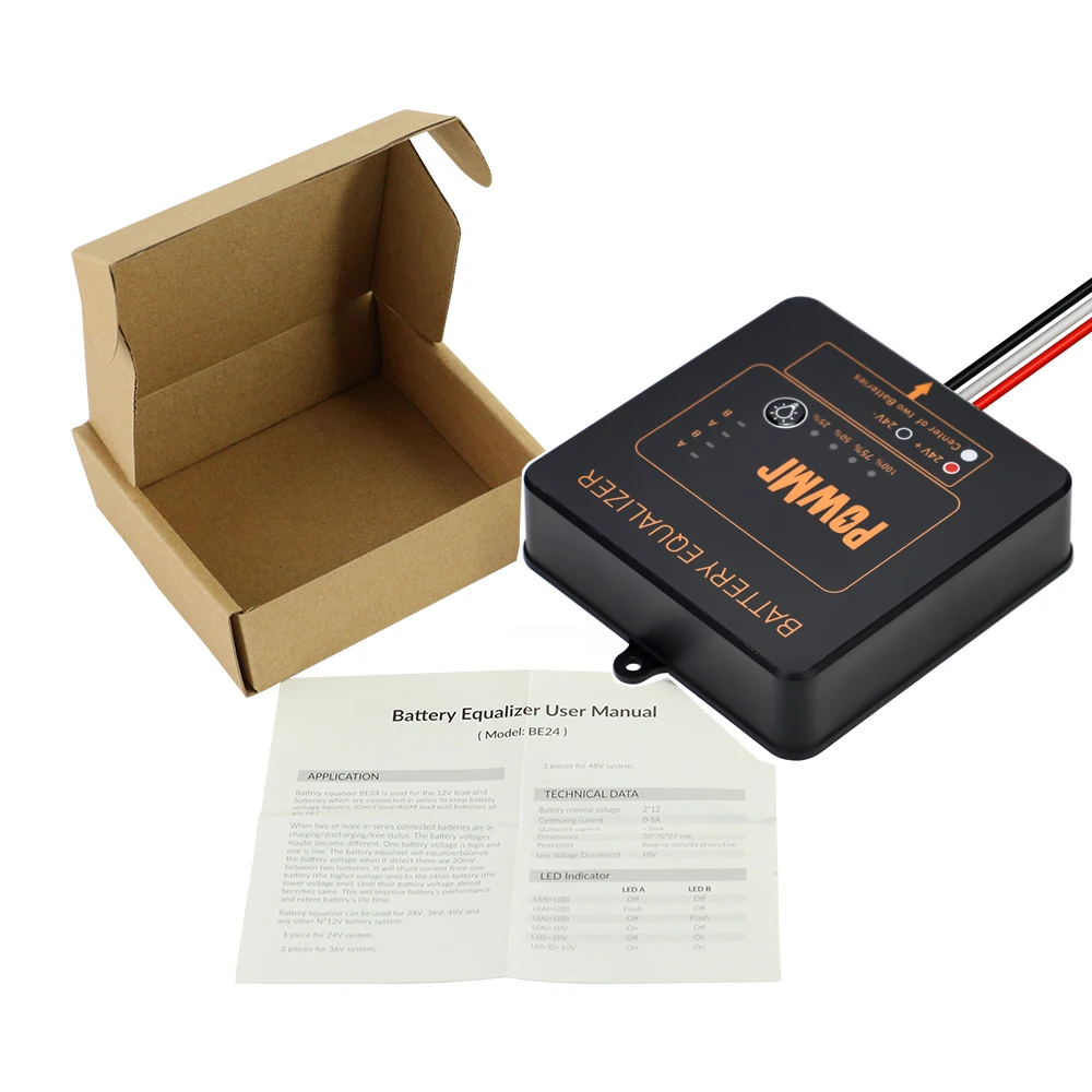 PowMr  Battery Equalizer used for the 12V Gel/Flood/AGM Lead Acid Batteries for 2 X 12V Protect the Solar Battery System