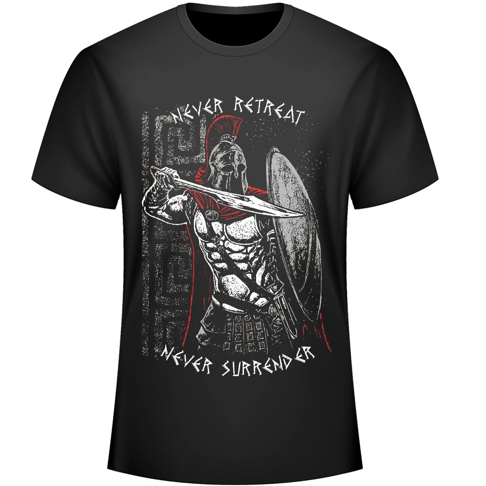 Nunca Recuar, Nunca Desistir. Camiseta 300 Spartan King Leonidas. Nova Camiseta Casual Masculina de Manga Curta 100% Algodão com Gola O