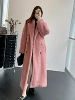 ZITTO Extended Teddy Bear Coat Dried Rose Red Double breasted Fur Coat for Women