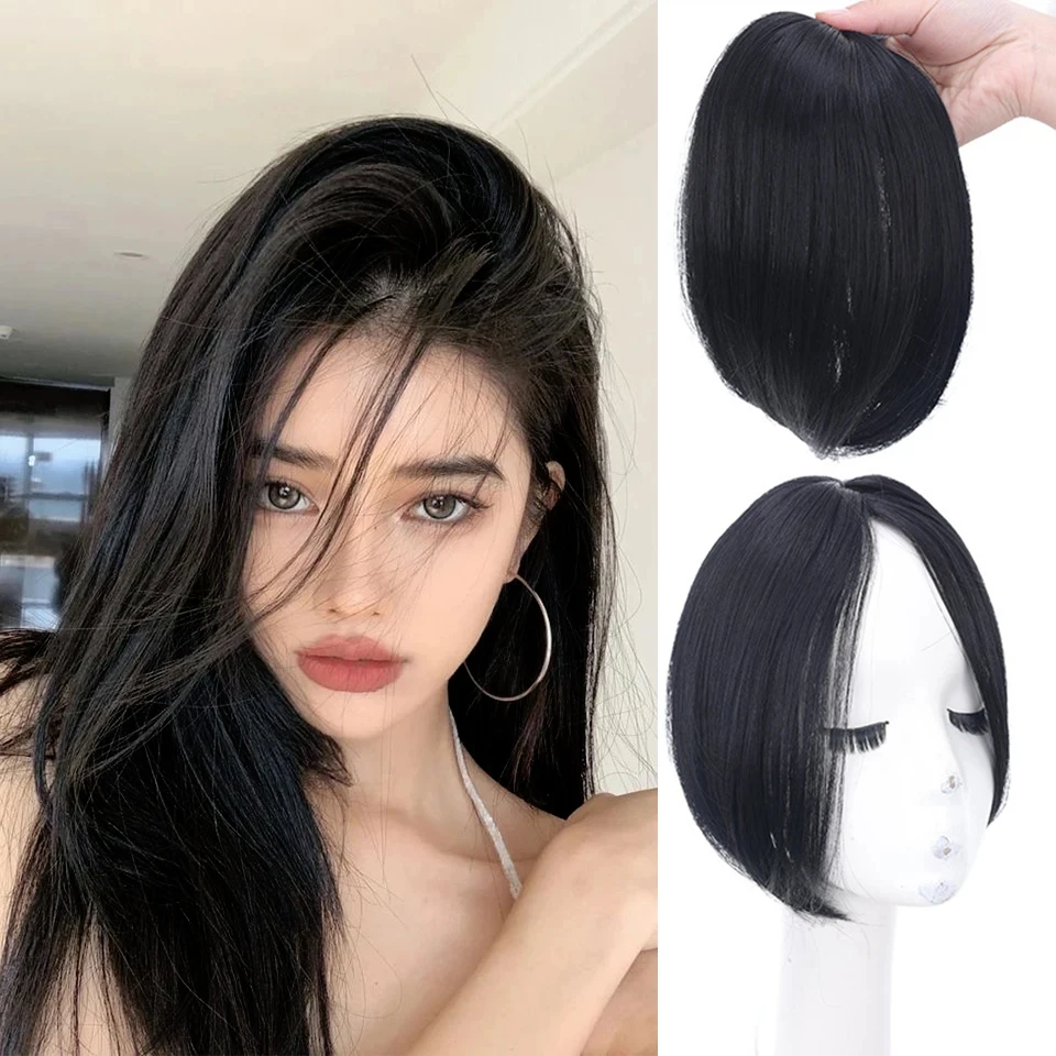 

Синтетический парик для женщин с боковой челкой, имитирующей натуральные волосы, для маскировки лба, прямые волосы, челка-«восьмерка», накладка на макушку