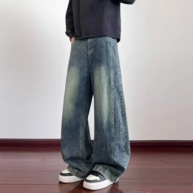 

Retro American Waed Men's Jeans Loose Straight Wide Leg Pants Dra Sensation High Street Sle Casual Winter Denim
