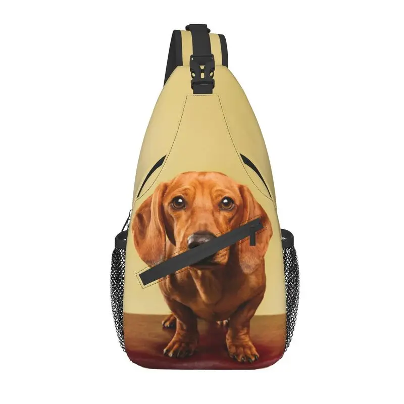 

Cute Dachshund Dog Crossbody Sling Backpack Men Custom Badger Wiener Dog Chest Shoulder Bag for Traveling Daypack