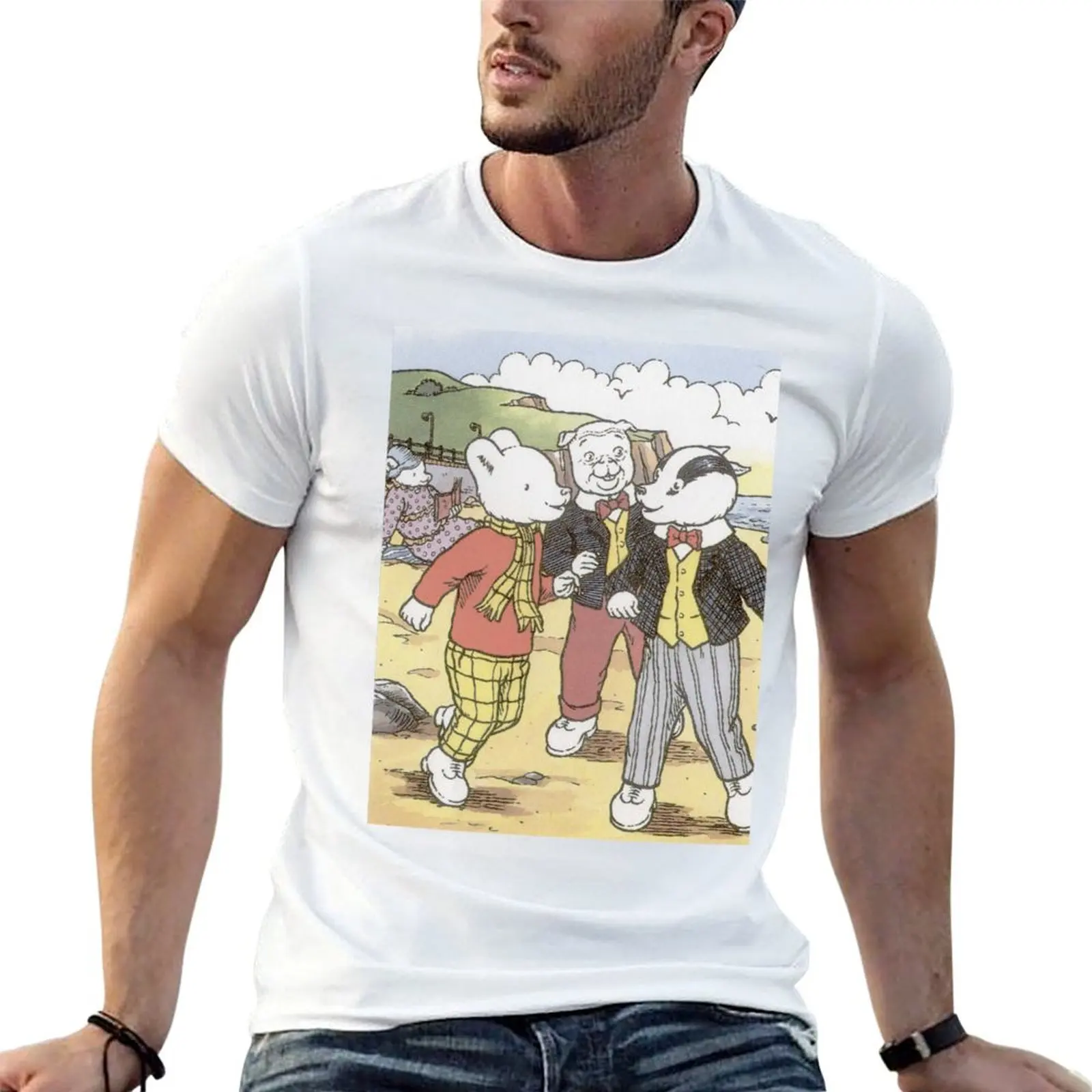 Camiseta Rupert Bear, Bill Badger e Algy Pug, camisetas engraçadas para homens, camisetas de anime para homens