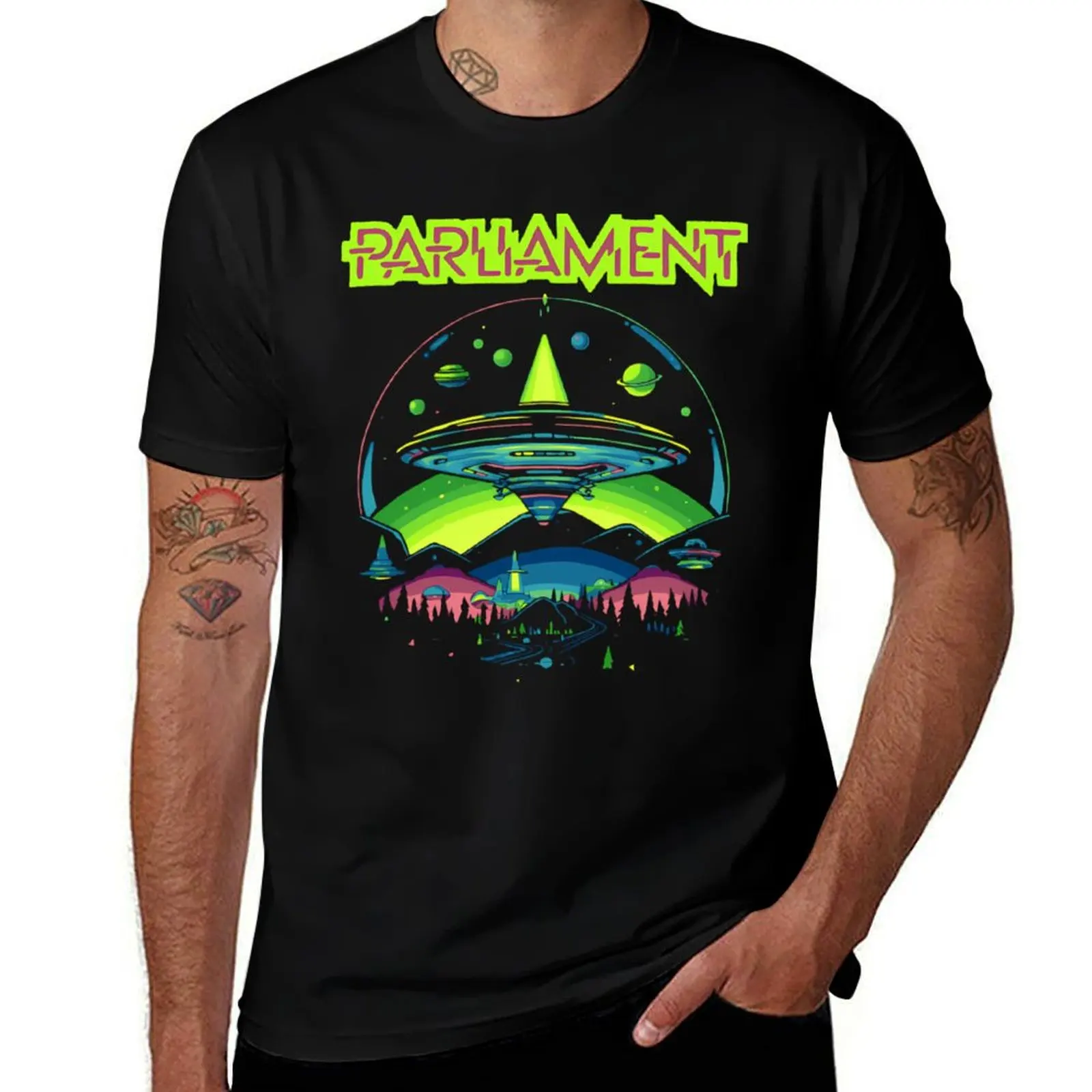 Parliament Funkadelics Retro Mothership U.F.O Rock Funk Throwback T-Shirt Stretch Fabric Comfort T-Shirt