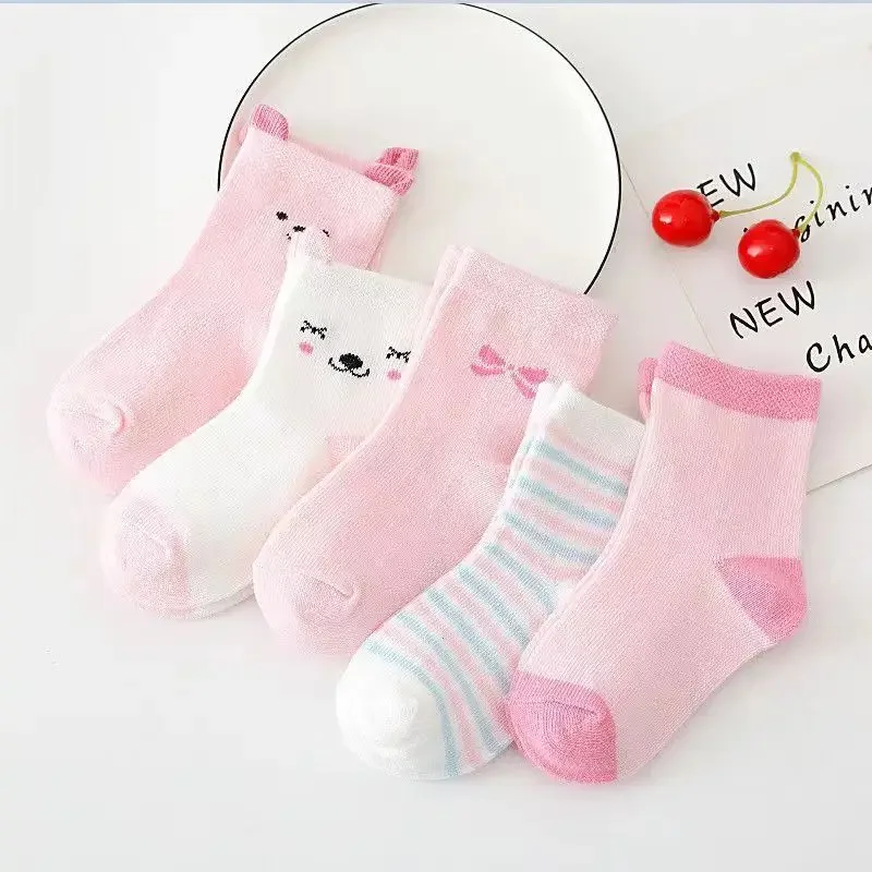 5 Pairs Cartoon Baby Socks Cute Cat Animal Soft Cotton Knit Baby Girl Kids Boy Newborn Boys Children\'s Socks for 0-6 Years